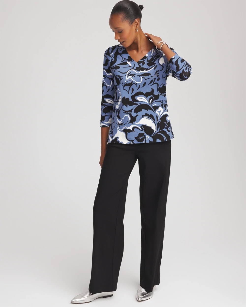 Pima Cotton Floral 3/4 Sleeve Tee - Chico's