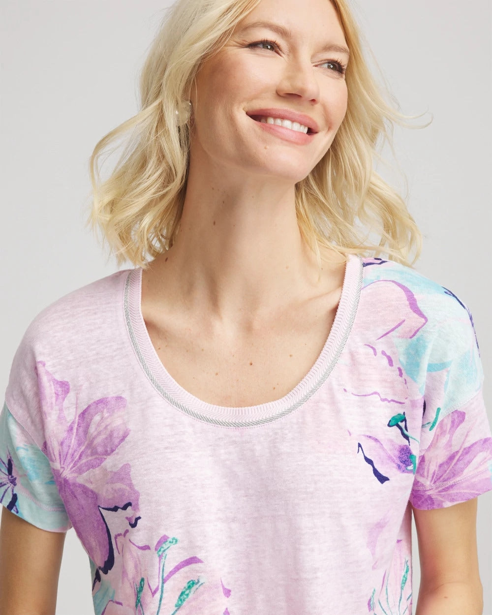 Floral Sweater-Trim Linen Tee - Chico's