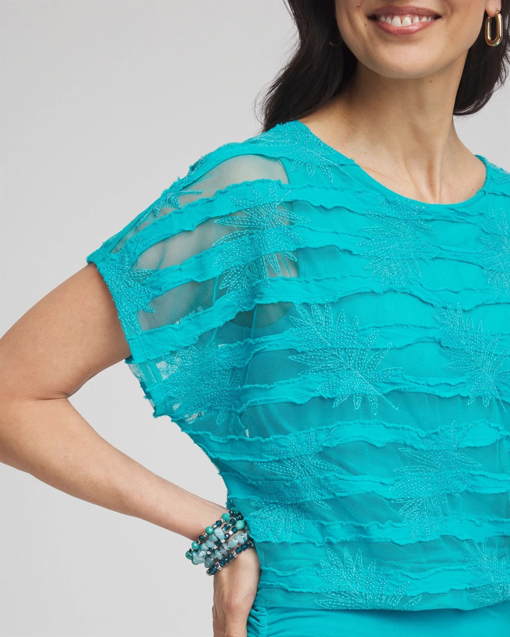 Embroidered Striped Banded Bottom Top - Chico's