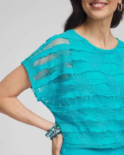 Embroidered Striped Banded Bottom Top - Chico's