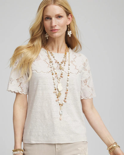 Embroidered Lace Linen Tee - Chico's