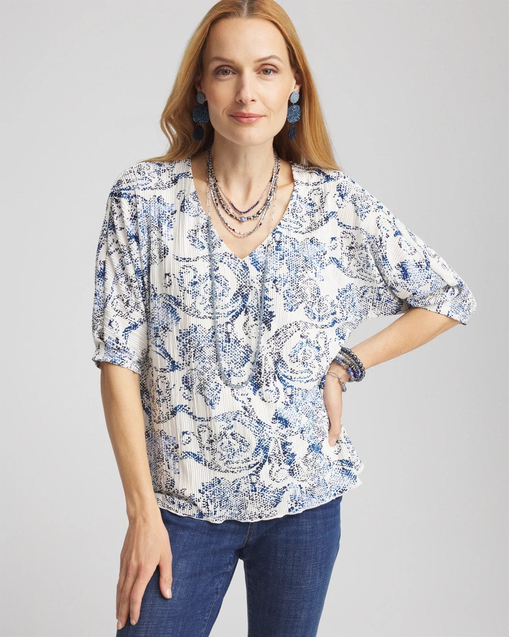 Snakeskin Print Crinkle Elbow Sleeve Tee - Chico's