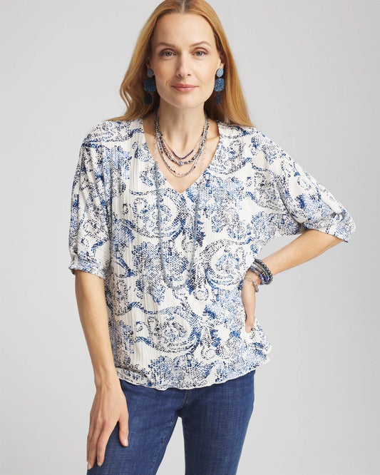 Snakeskin Print Crinkle Elbow Sleeve Tee - Chico's