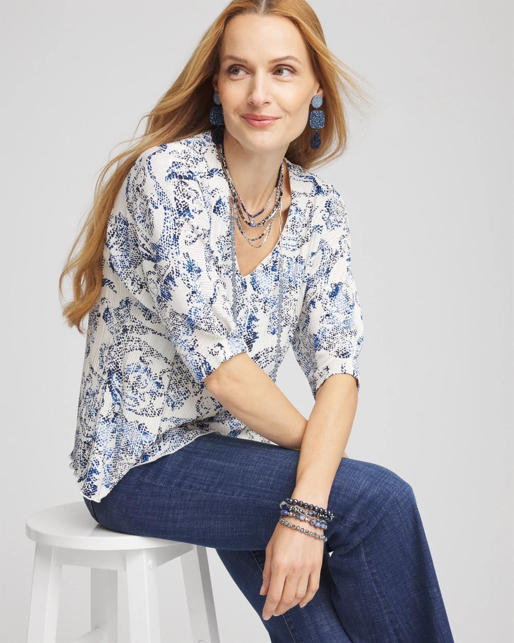 Snakeskin Print Crinkle Elbow Sleeve Tee - Chico's