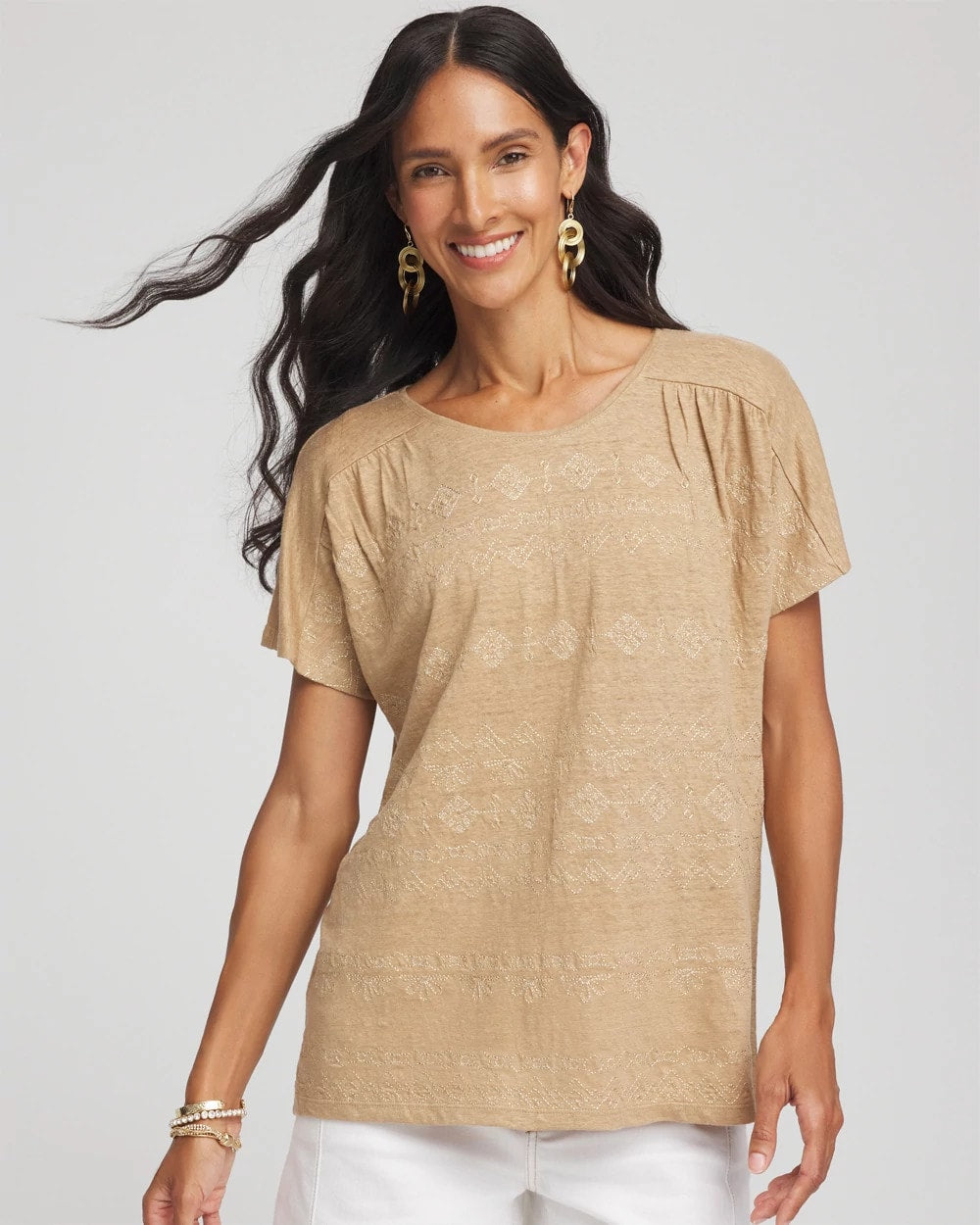 Geo Embroidered Linen Tee - Chico's