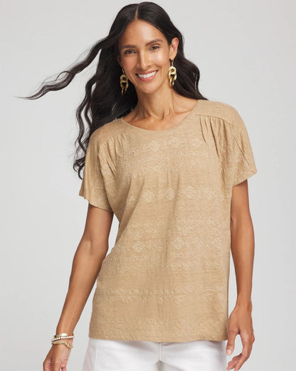 Geo Embroidered Linen Tee - Chico's