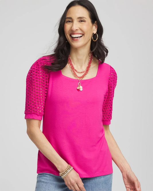 Touch of Cool™ Crochet Lace Square-Neck Tee - Chico's
