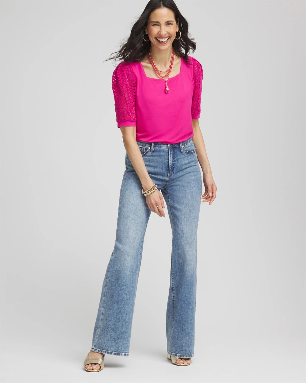 Touch of Cool™ Crochet Lace Square-Neck Tee - Chico's