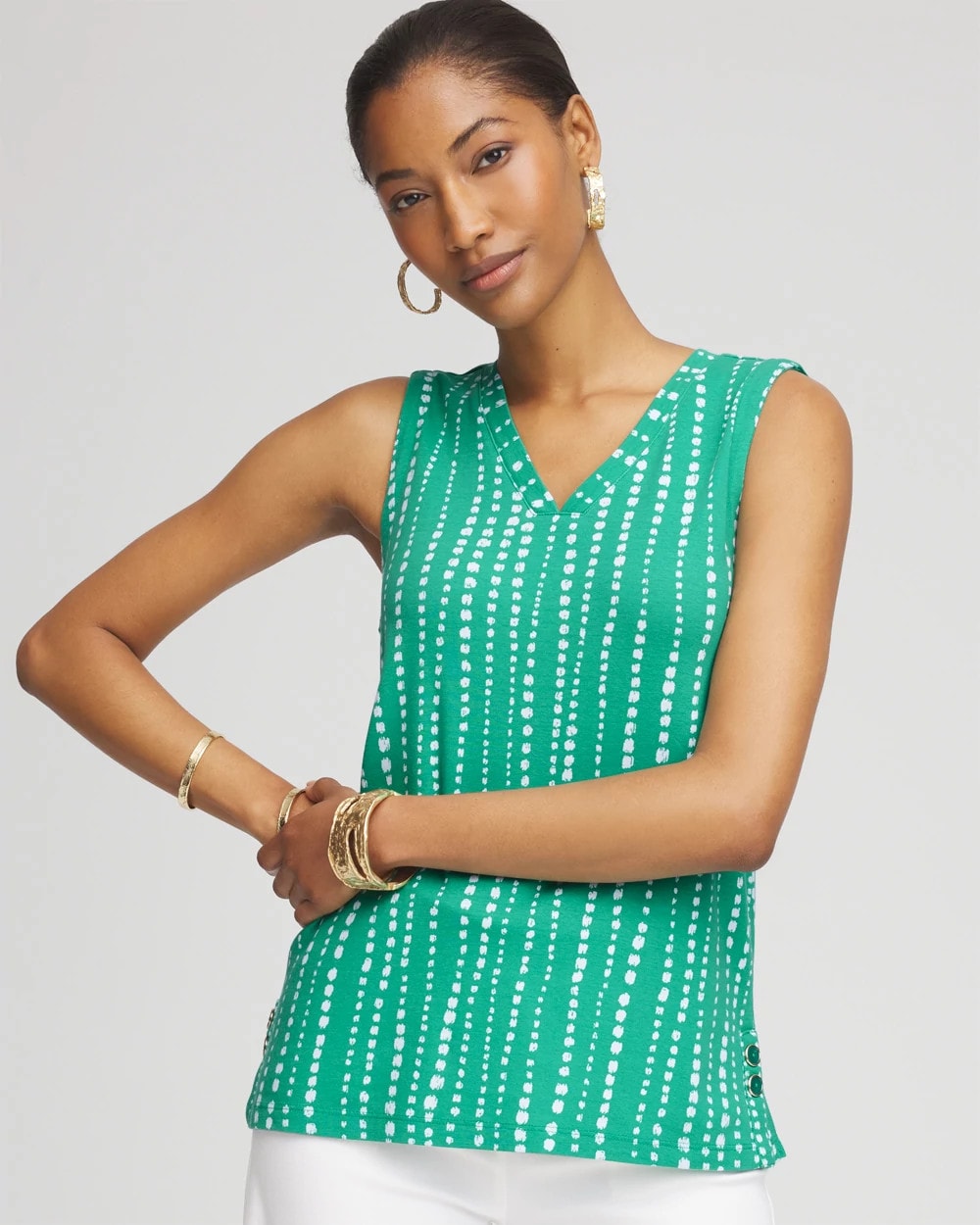Polka-Dot Sleeveless V-Neck Tank - Chico's
