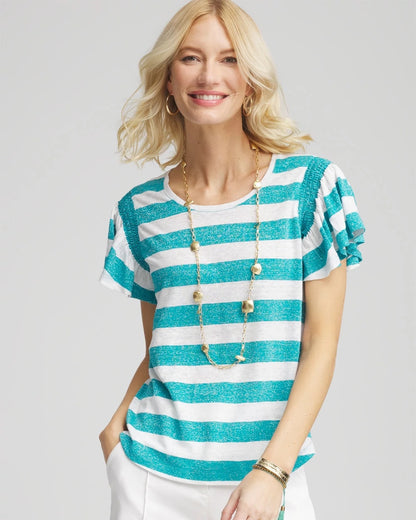 Linen Metallic Striped Flutter-Sleeve Tee - Chico's