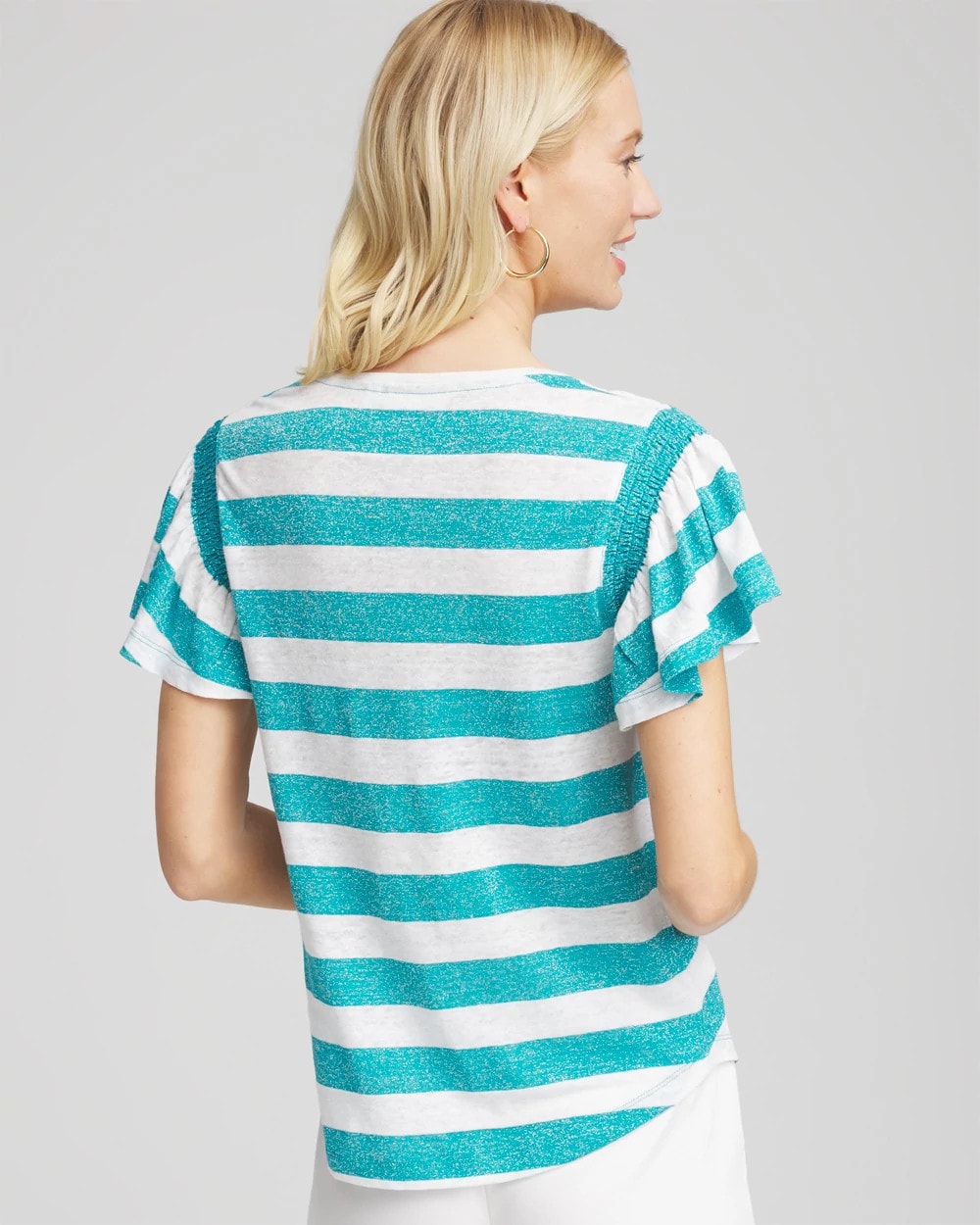 Linen Metallic Striped Flutter-Sleeve Tee - Chico's