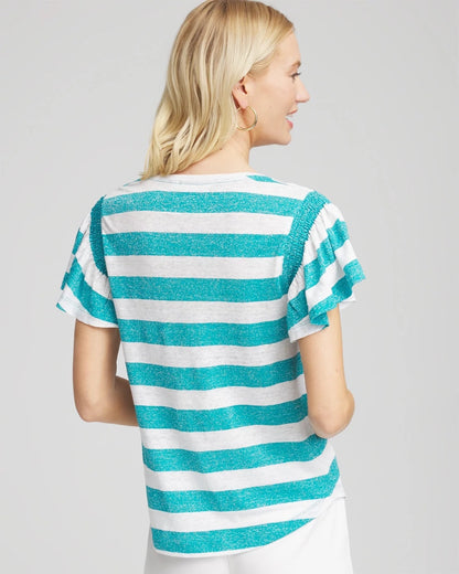 Linen Metallic Striped Flutter-Sleeve Tee - Chico's
