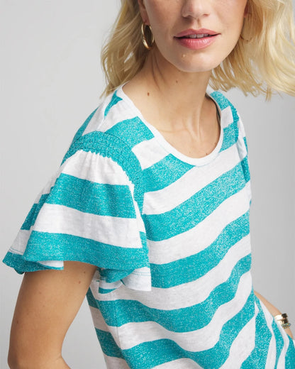 Linen Metallic Striped Flutter-Sleeve Tee - Chico's