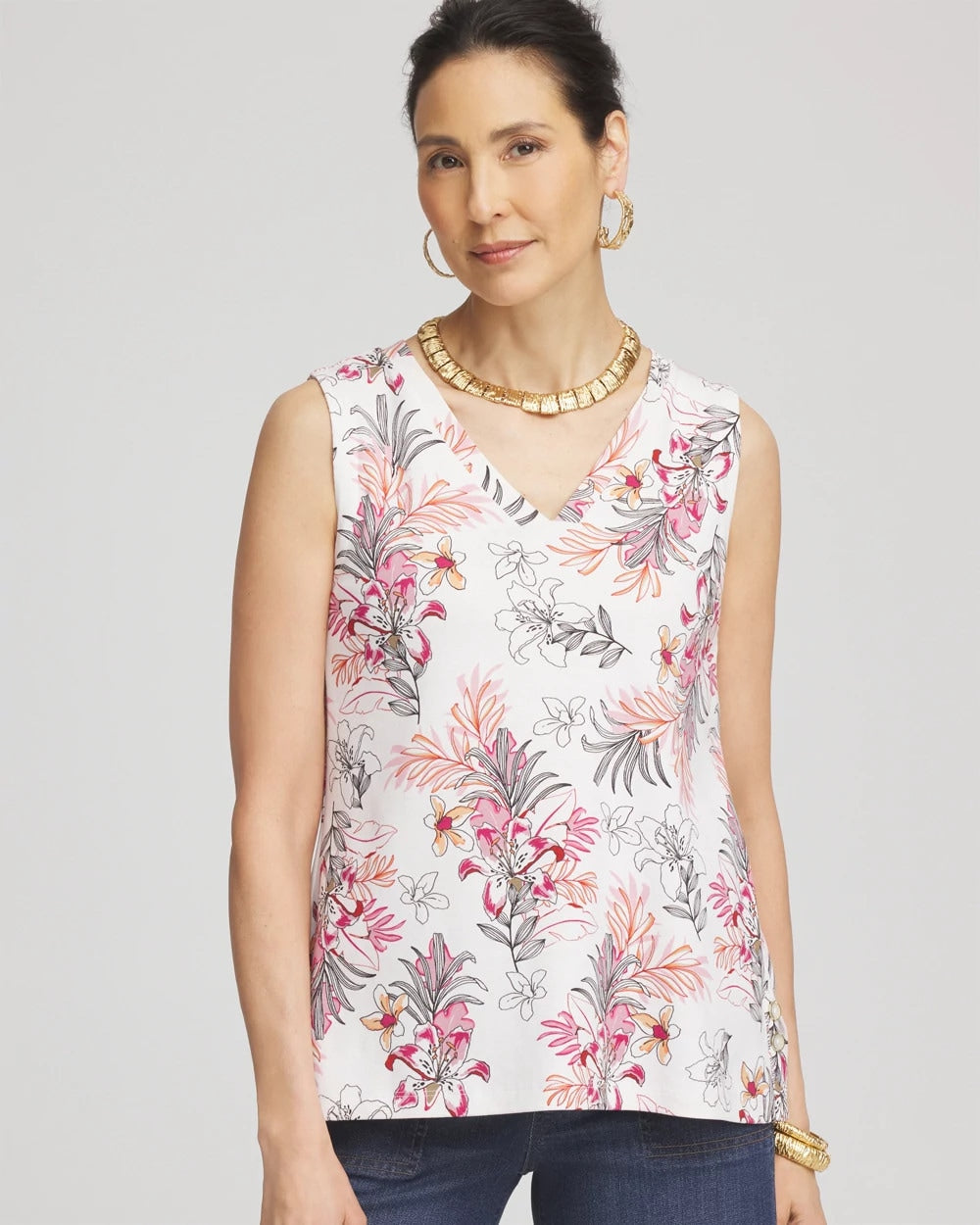 Floral Sleeveless V-Neck Tank - Chico's