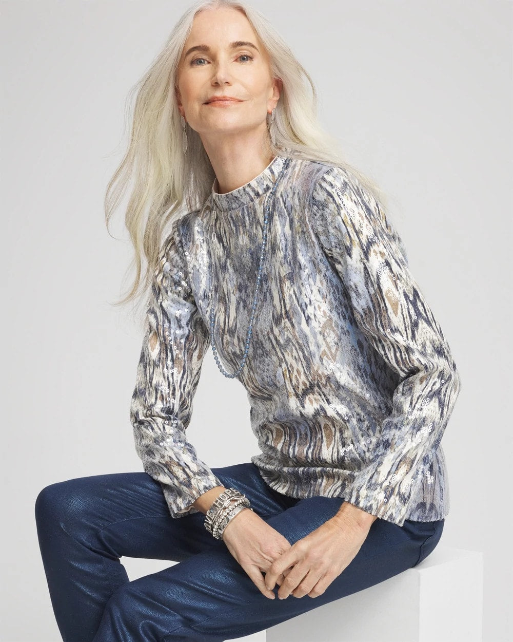 Sequin Reptile Funnel Neck tee - Chico's