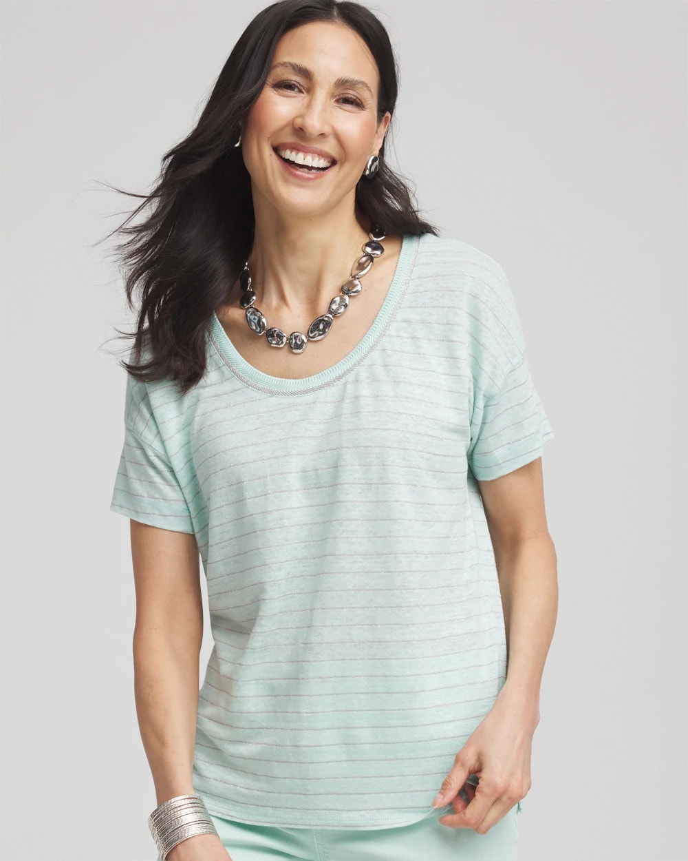 Striped Sweater-Trim Linen Tee - Chico's