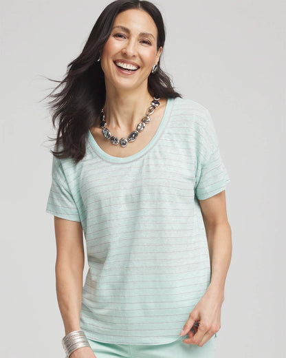 Striped Sweater-Trim Linen Tee - Chico's
