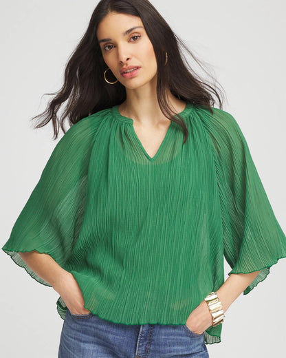 Textured Pleated Chiffon Blouse - Chico's