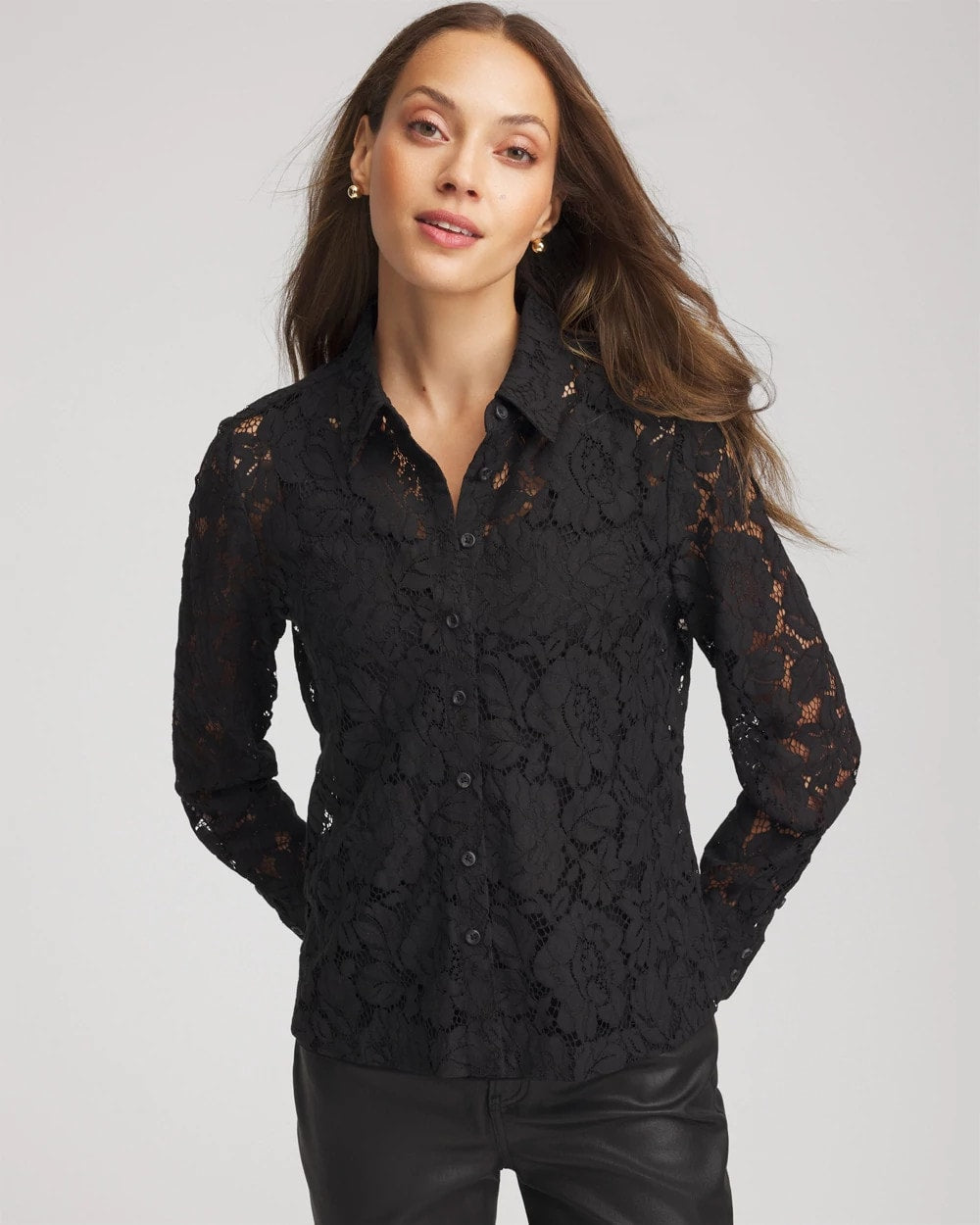 Classic-Fit Collared Lace Shirt - Chico's