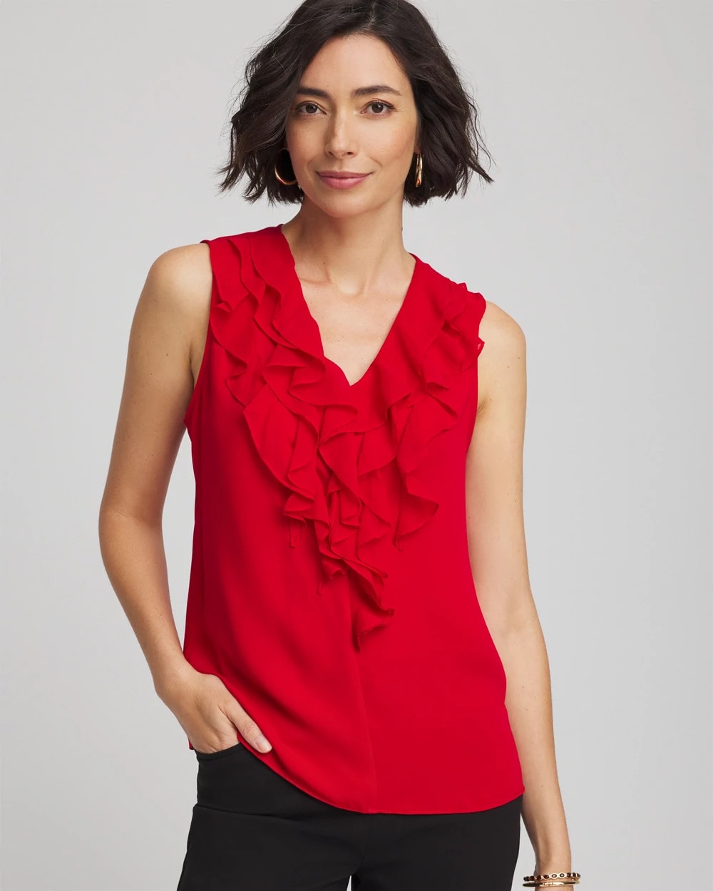 Satin Ruffle Tank - Chico's