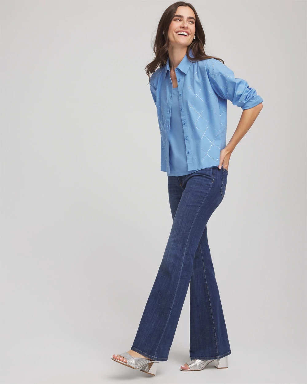 Embellished Stretch Cotton Collared Shirt - Chico's
