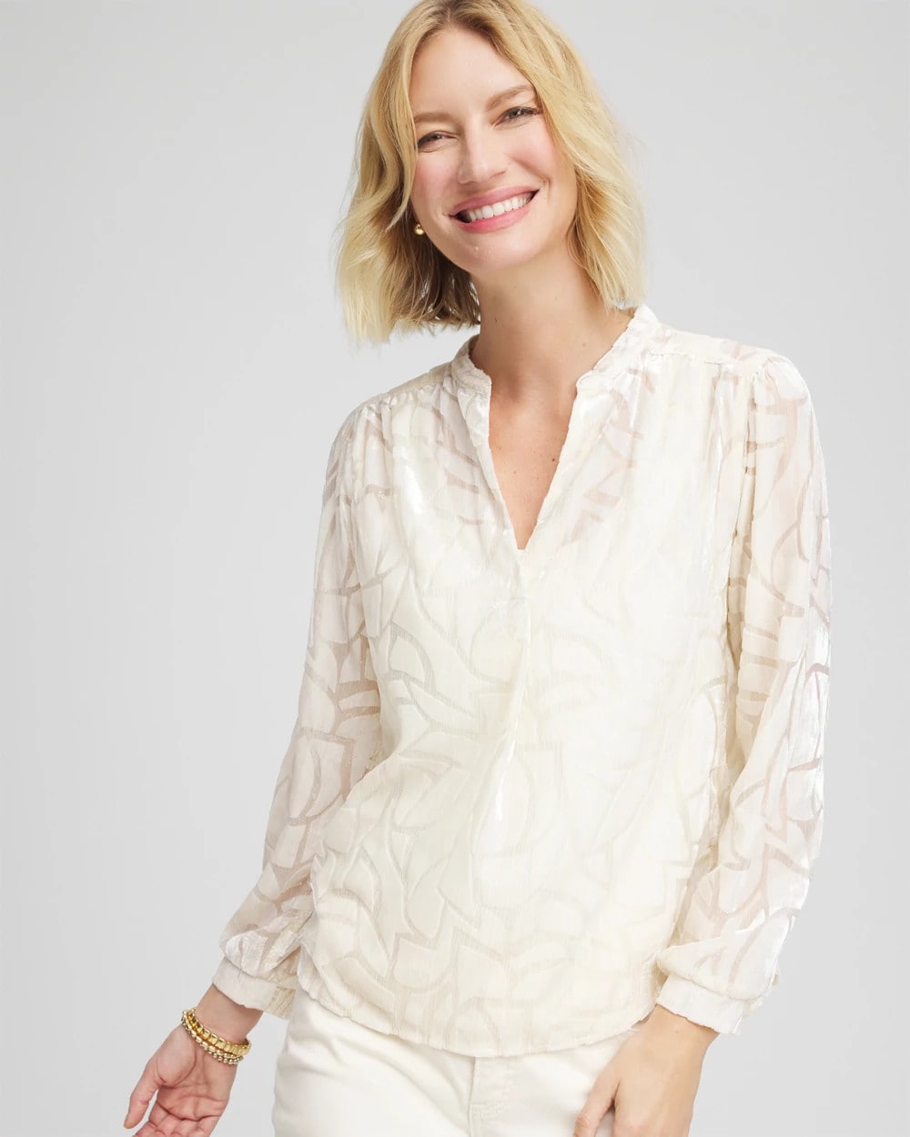 Cream Burnout Pullover Blouse - Chico's