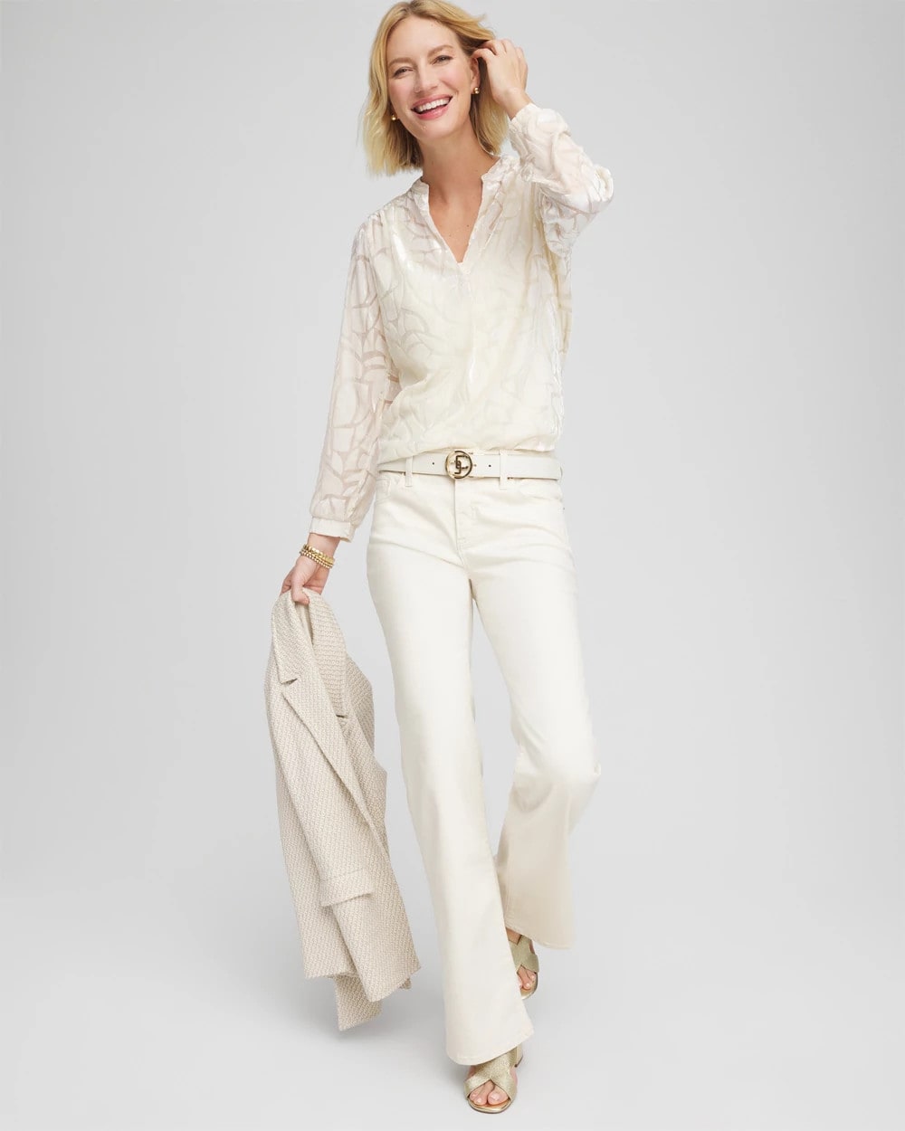 Cream Burnout Pullover Blouse - Chico's