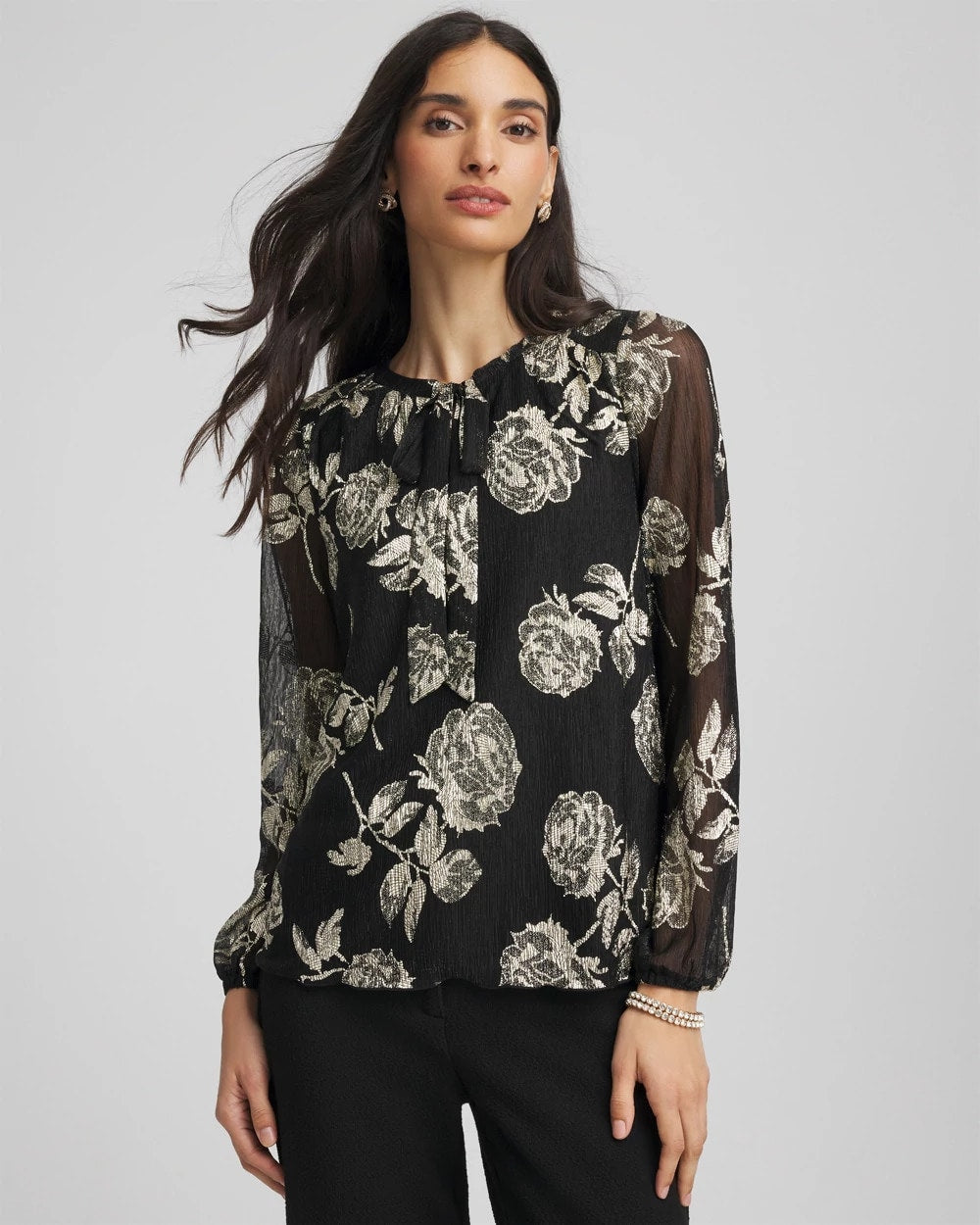 Floral Metallic Bodre Top - Chico's