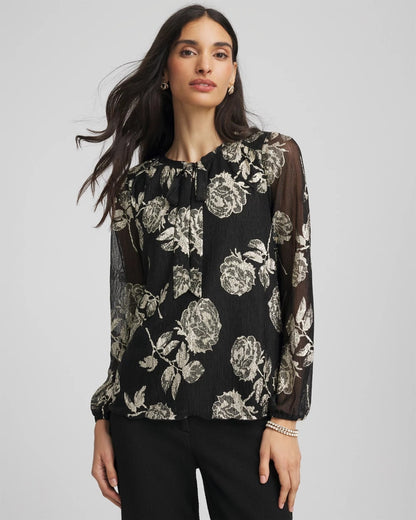 Floral Metallic Bodre Top - Chico's