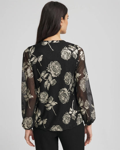 Floral Metallic Bodre Top - Chico's