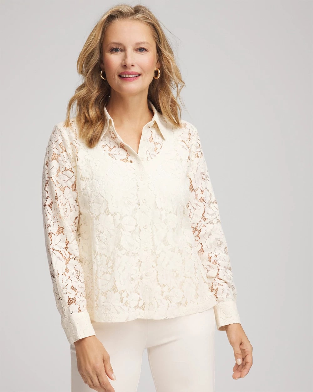 Classic-Fit Collared Lace Shirt - Chico's
