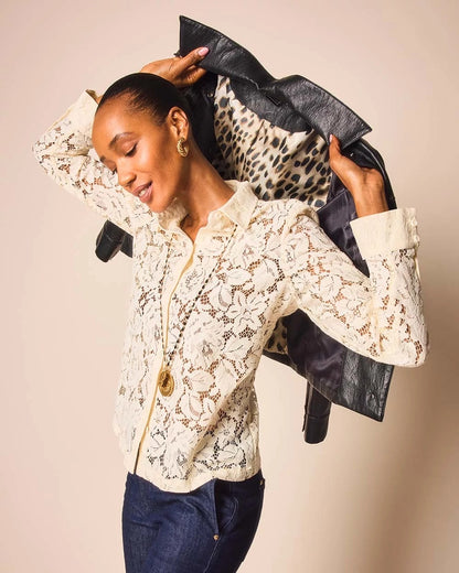 Classic-Fit Collared Lace Shirt - Chico's