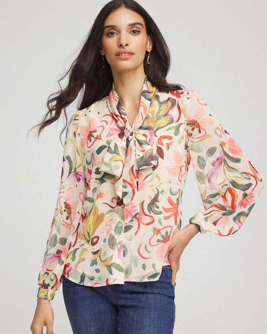 Floral Jacquard Tie-Front Blouse - Chico's