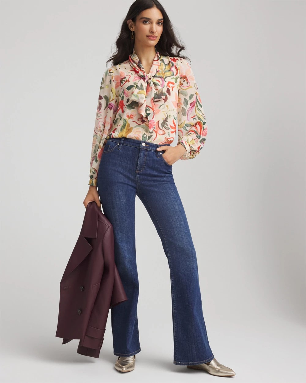 Floral Jacquard Tie-Front Blouse - Chico's