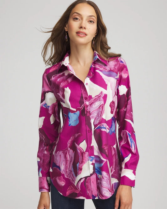 No Iron™ Floral-Paint-Print Shirt - Chico's