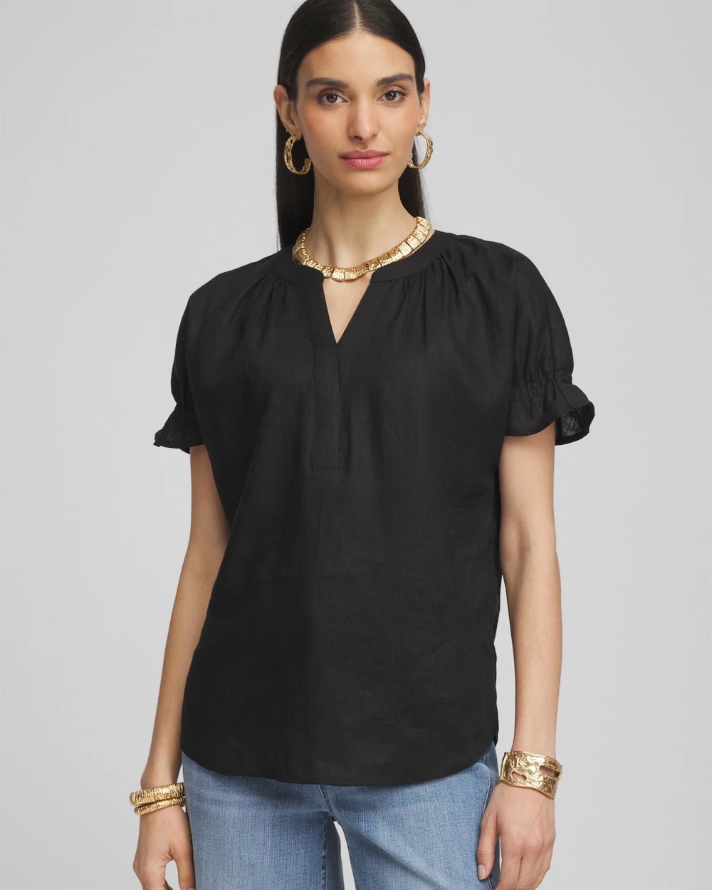 Linen Flutter-Sleeve Popover Top - Chico's