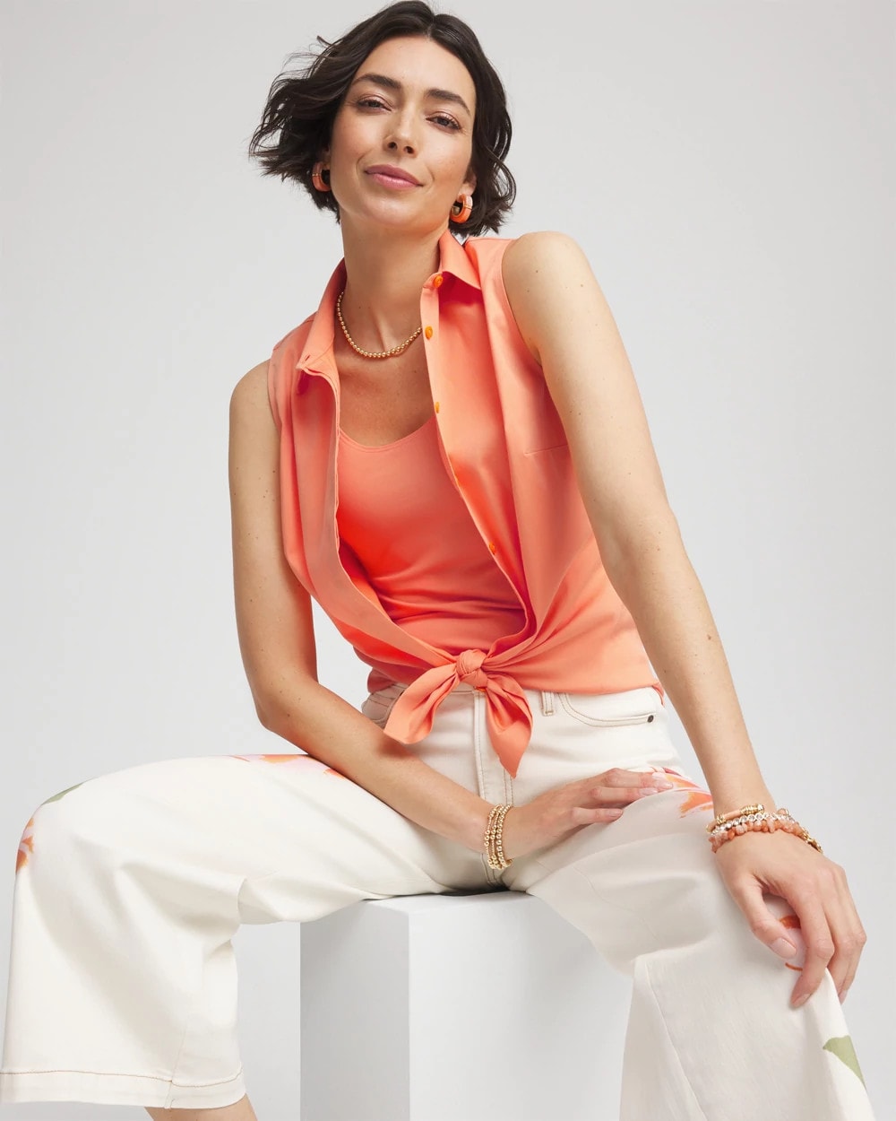 No Iron™ Sleeveless Sateen-Stretch Shirt - Chico's