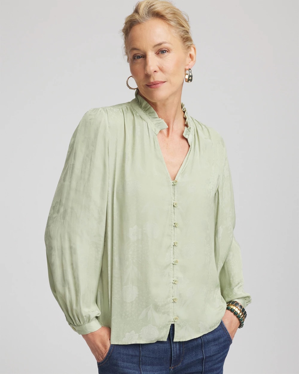 Jacquard Georgette Peasant Blouse - Chico's