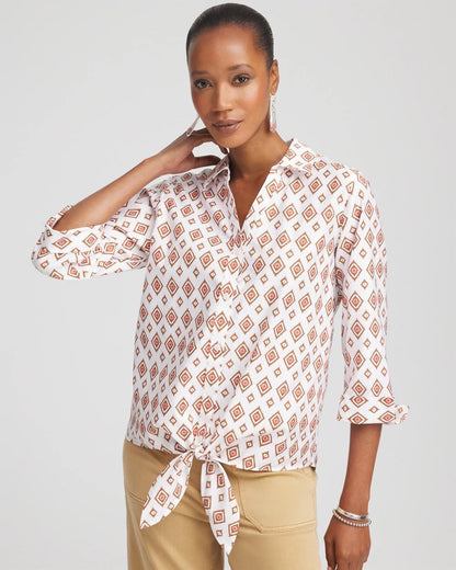 No Iron™ Tie-Front Geo-Print Shirt - Chico's