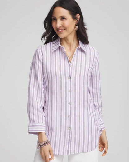 No Iron™ Plum Striped Linen Shirt - Chico's
