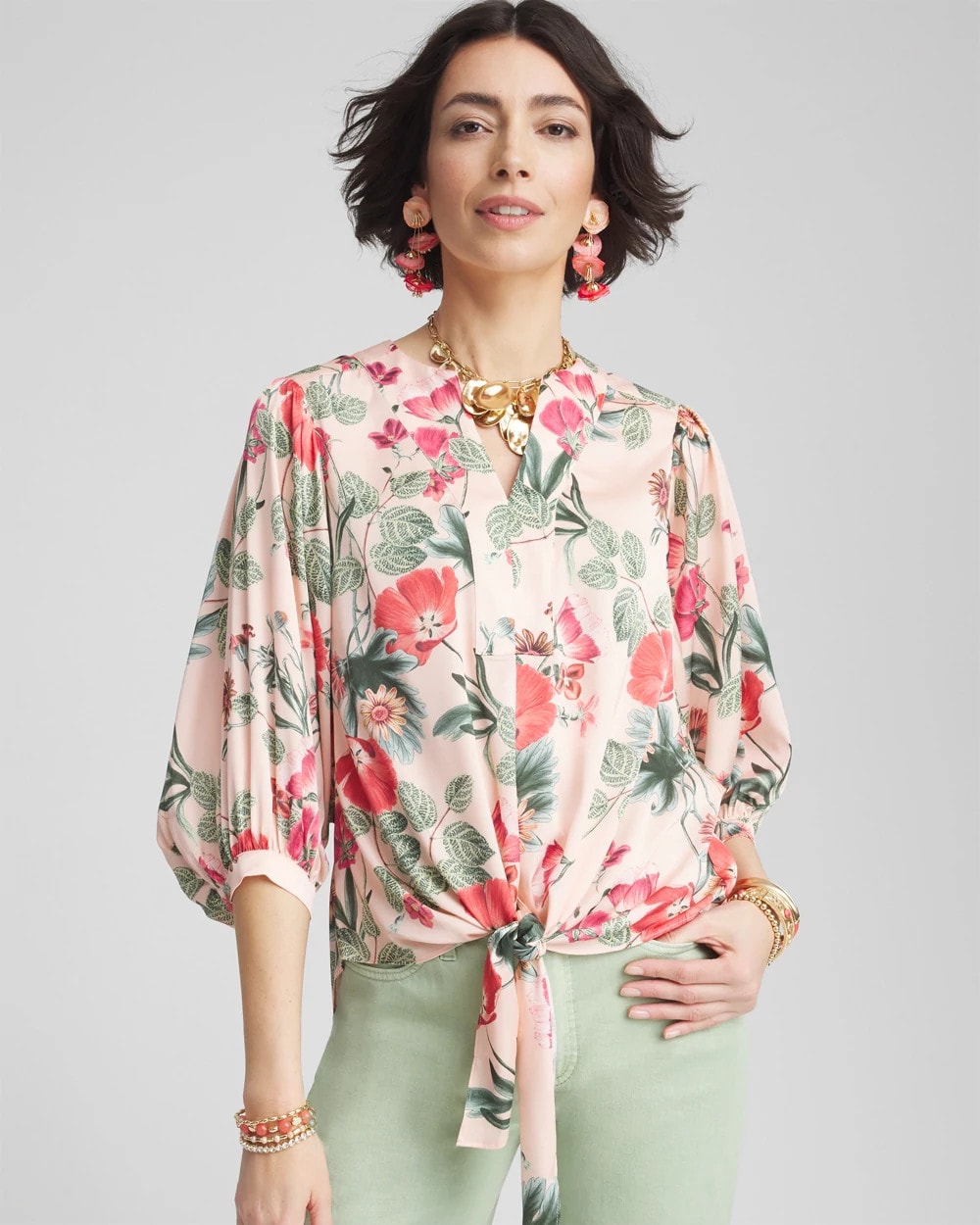 Floral Satin Tie-Front Pullover Top - Chico's