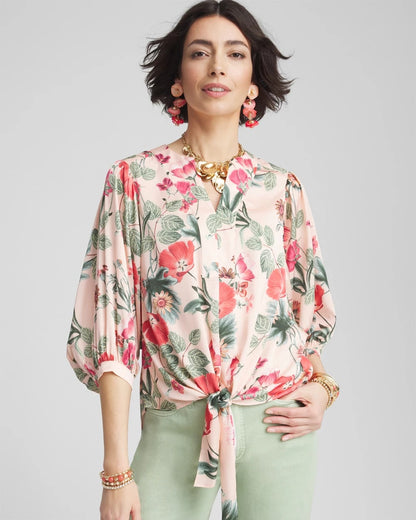 Floral Satin Tie-Front Pullover Top - Chico's