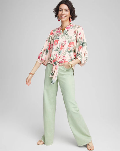 Floral Satin Tie-Front Pullover Top - Chico's