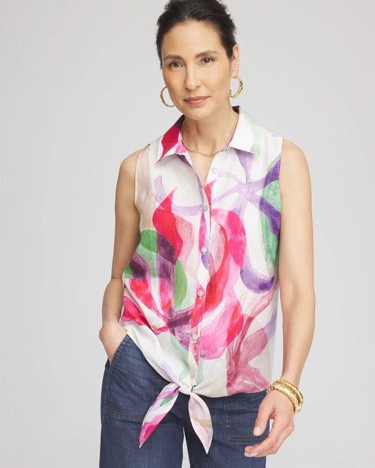 No Iron™ Bloom Linen Tie-Front Shirt - Chico's
