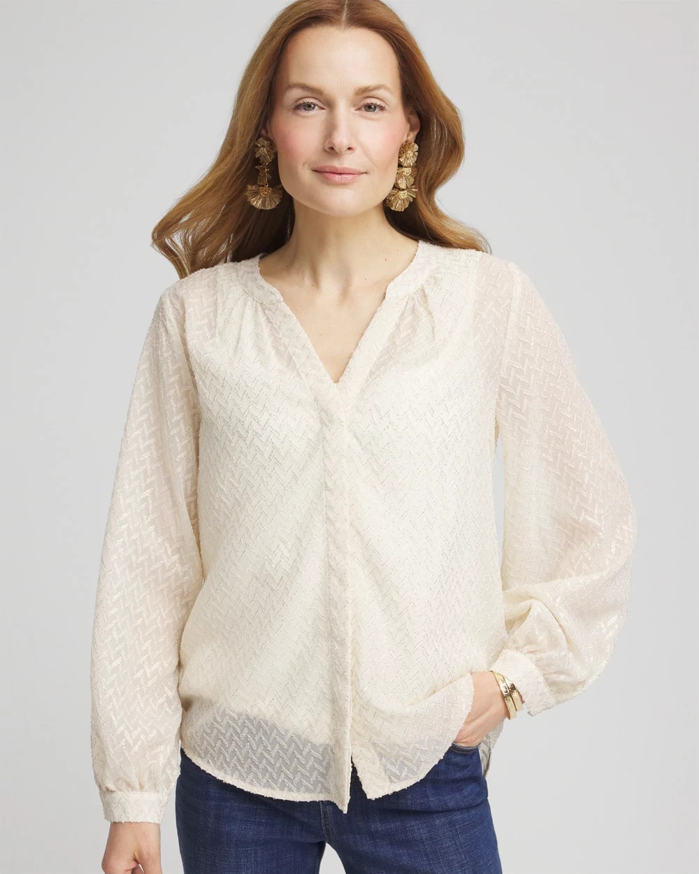 Chevron Blouson Sleeve Blouse - Chico's