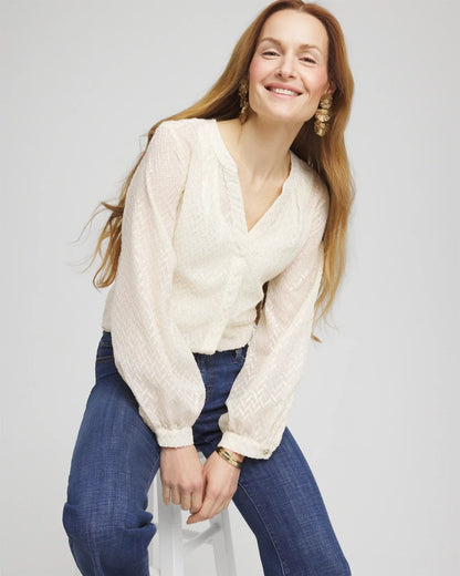 Chevron Blouson Sleeve Blouse - Chico's