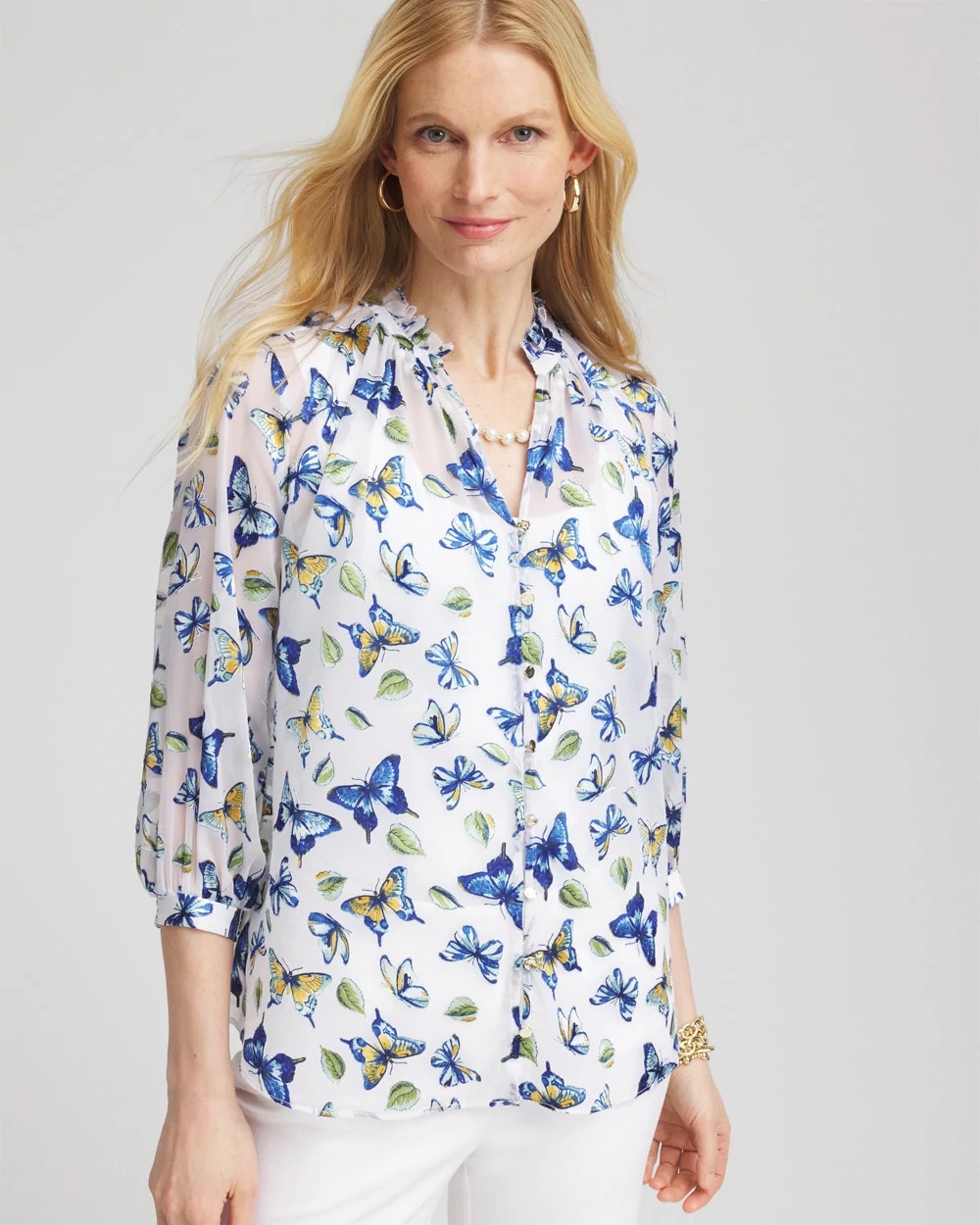 Ruffle Collar Butterfly Burnout Blouse - Chico's