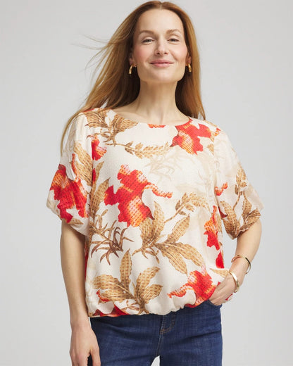 Floral Bubble-Hem Blouse - Chico's