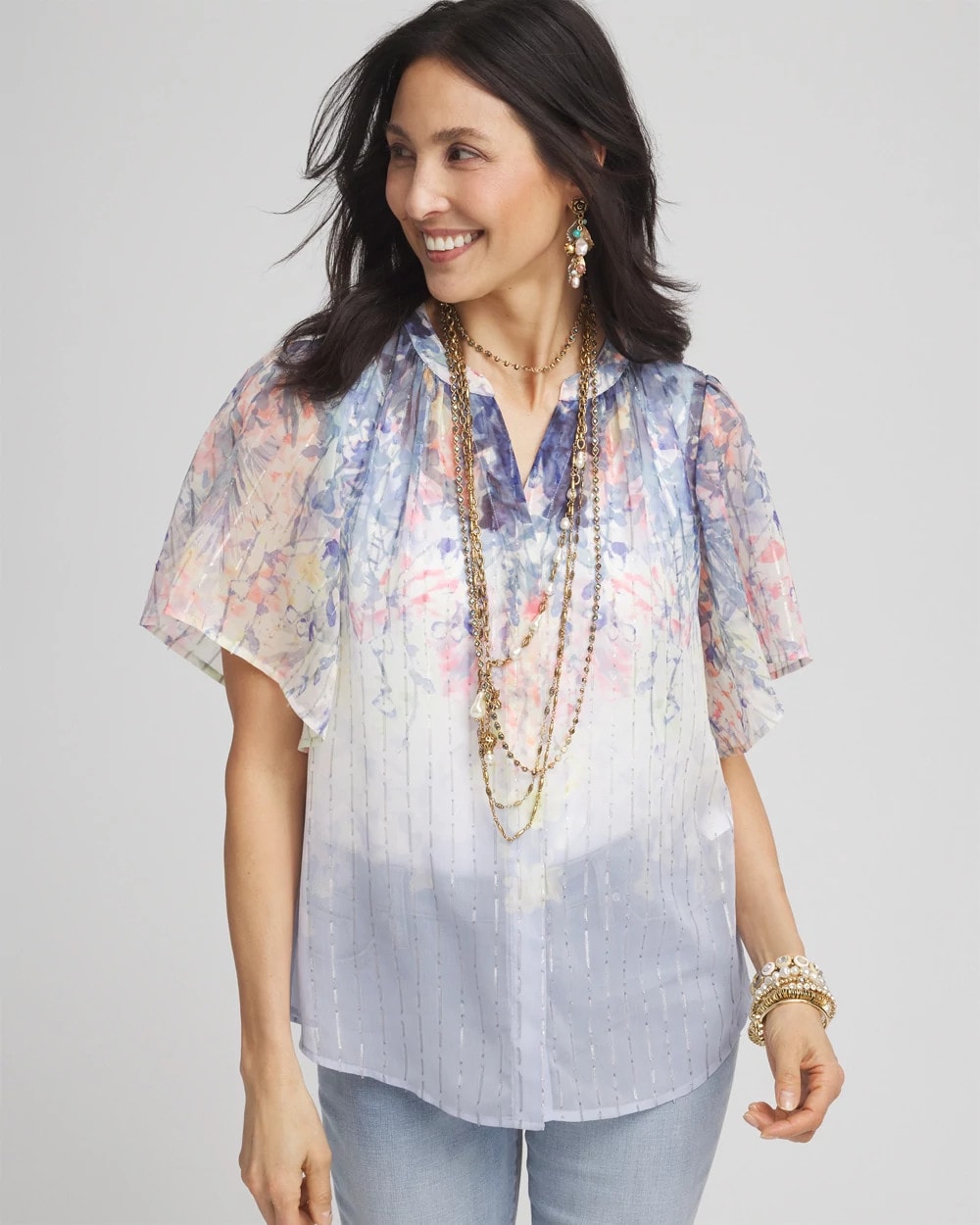 Jacquard Flutter-Sleeve Blouse - Chico's