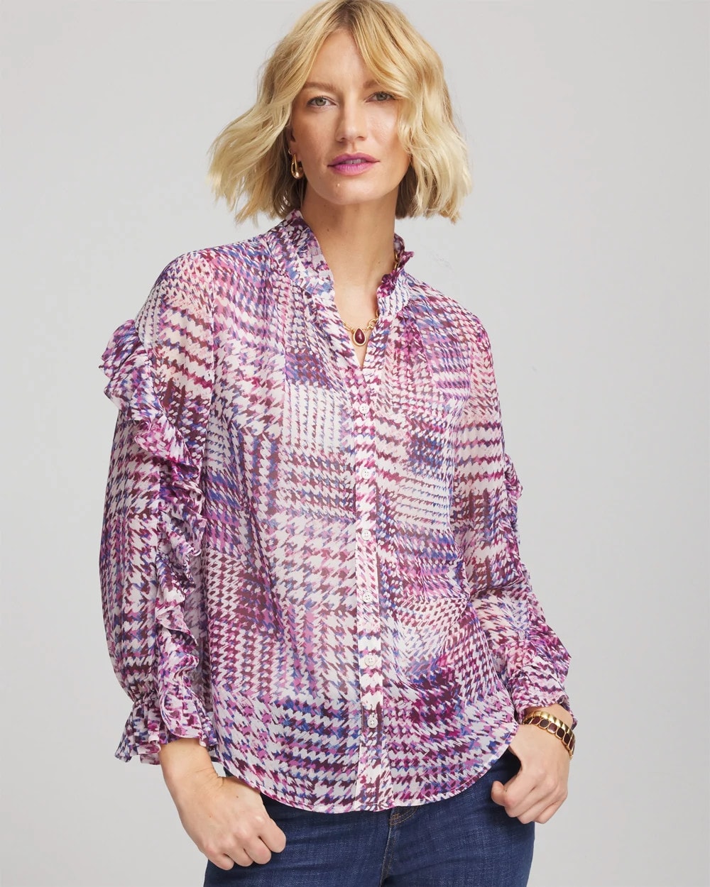 Gingham-Print Georgette Blouse - Chico's